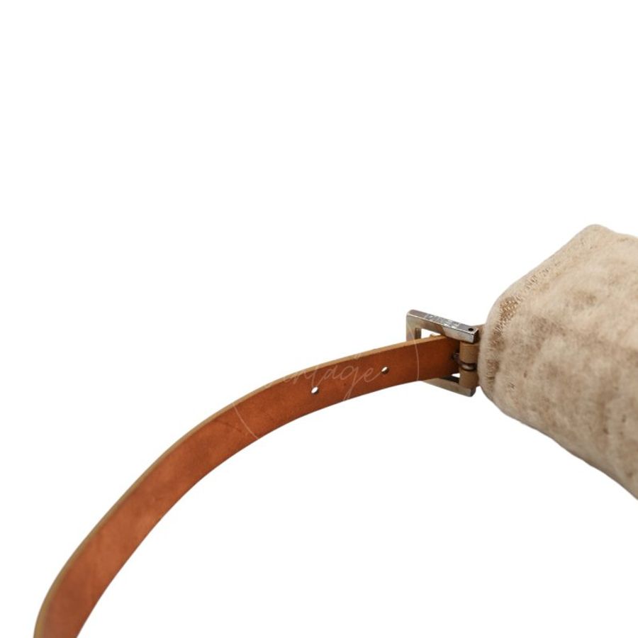 中古 芬迪 Fendi 米色 Beige Zucca Baguette 法棍包 羊毛與皮革-12