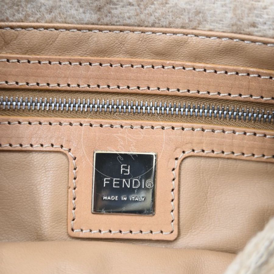 中古 芬迪 Fendi 米色 Beige Zucca Baguette 法棍包 羊毛與皮革-16