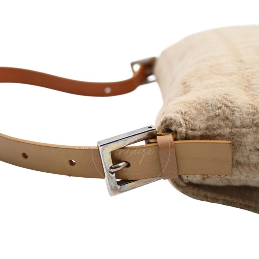中古 芬迪 Fendi 米色 Beige Zucca Baguette 法棍包 羊毛與皮革-22