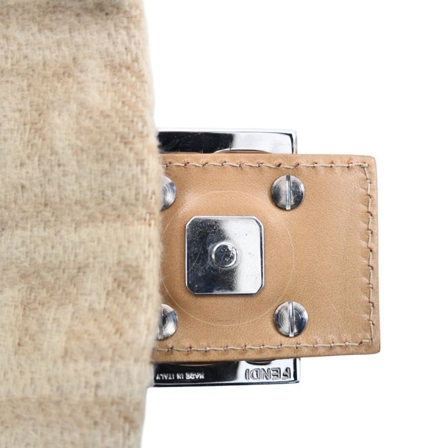 中古 芬迪 Fendi 米色 Beige Zucca Baguette 法棍包 羊毛與皮革-27