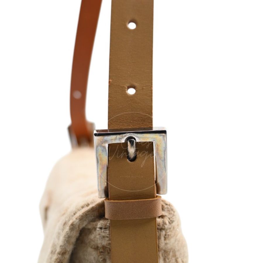 中古 芬迪 Fendi 米色 Beige Zucca Baguette 法棍包 羊毛與皮革-29