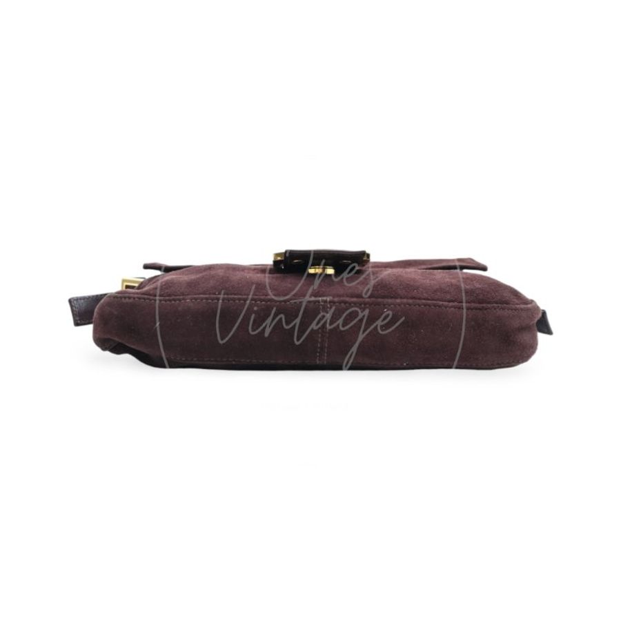 中古 芬迪 Fendi 棕色麂皮 Mamma Suede Mamma Baguette 法棍包 Dark Brown 深棕色手袋-7