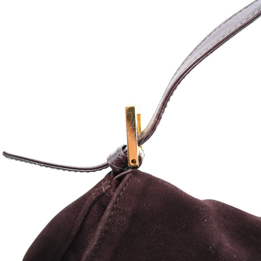 中古 芬迪 Fendi 棕色麂皮 Mamma Suede Mamma Baguette 法棍包 Dark Brown 深棕色手袋-16