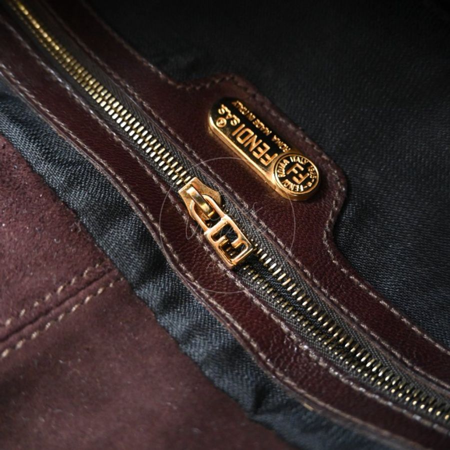 中古 芬迪 Fendi 棕色麂皮 Mamma Suede Mamma Baguette 法棍包 Dark Brown 深棕色手袋-23