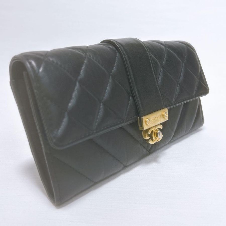 🌷Chanel 鎖釦造型菱格長夾錢包|經典花紋✦fufu style 精品✦ 氣質款|皮夾.錢包-1