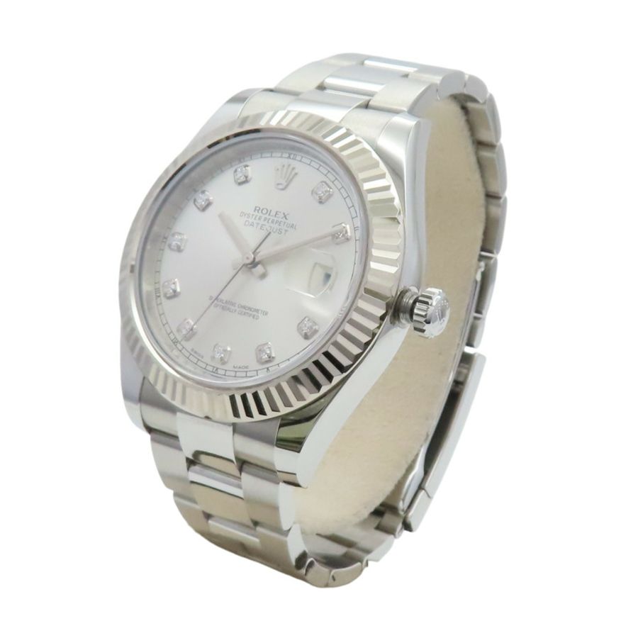 Datejust 41 銀色鑽石面盤 不鏽鋼 白金 腕錶【ROLEX 勞力士】 116334-1