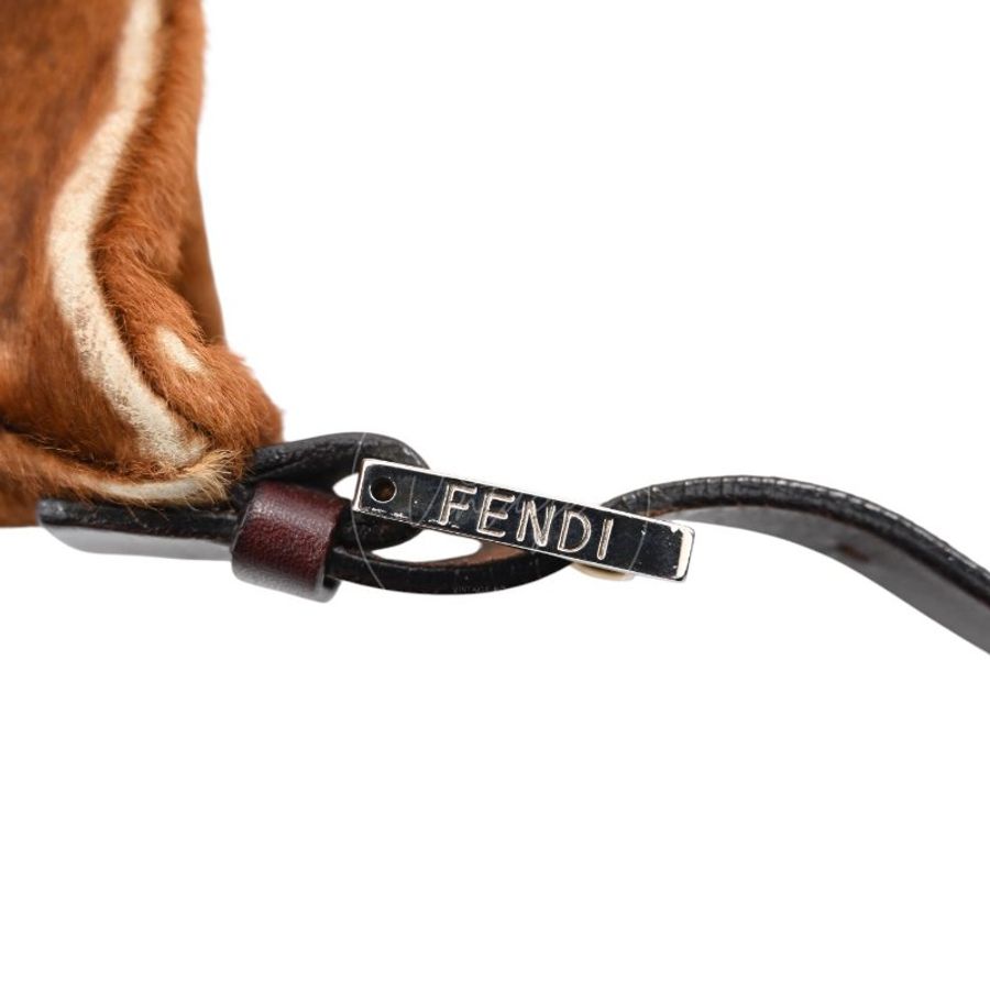 中古 芬迪 Fendi 棕色小馬毛 Brown Pony Hair 棕黑色肩背包-26