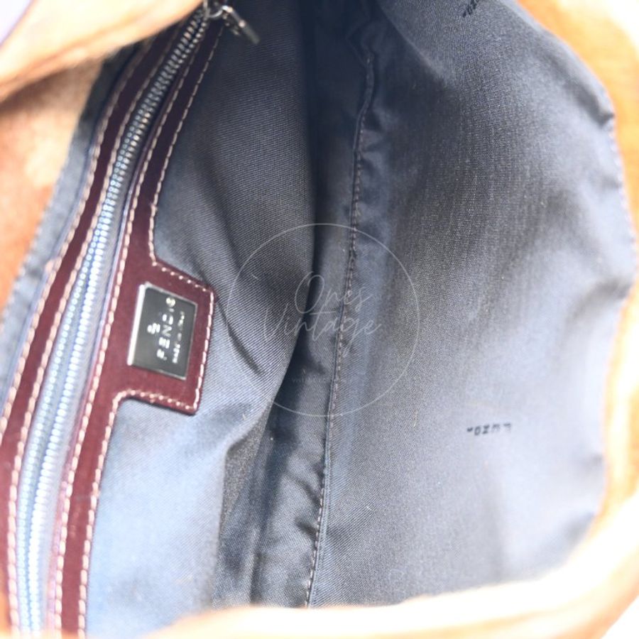 中古 芬迪 Fendi 棕色小馬毛 Brown Pony Hair 棕黑色肩背包-40