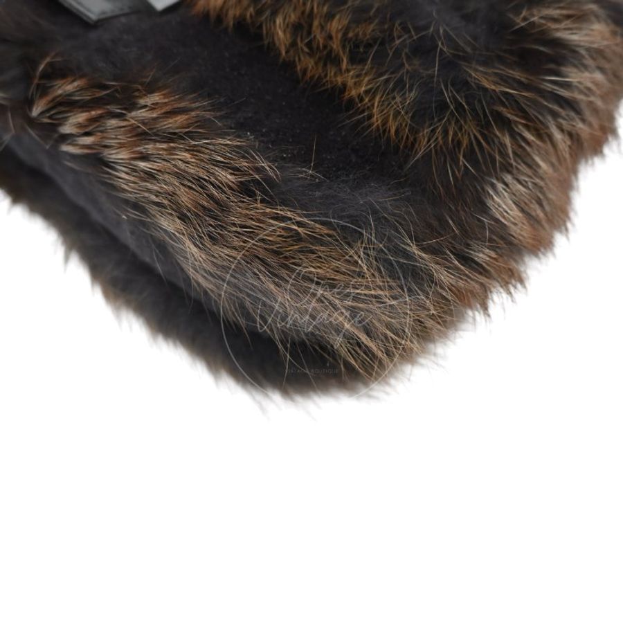 中古 芬迪 Fendi 黑色毛皮 Black Fur Baguette 法棍手袋-50