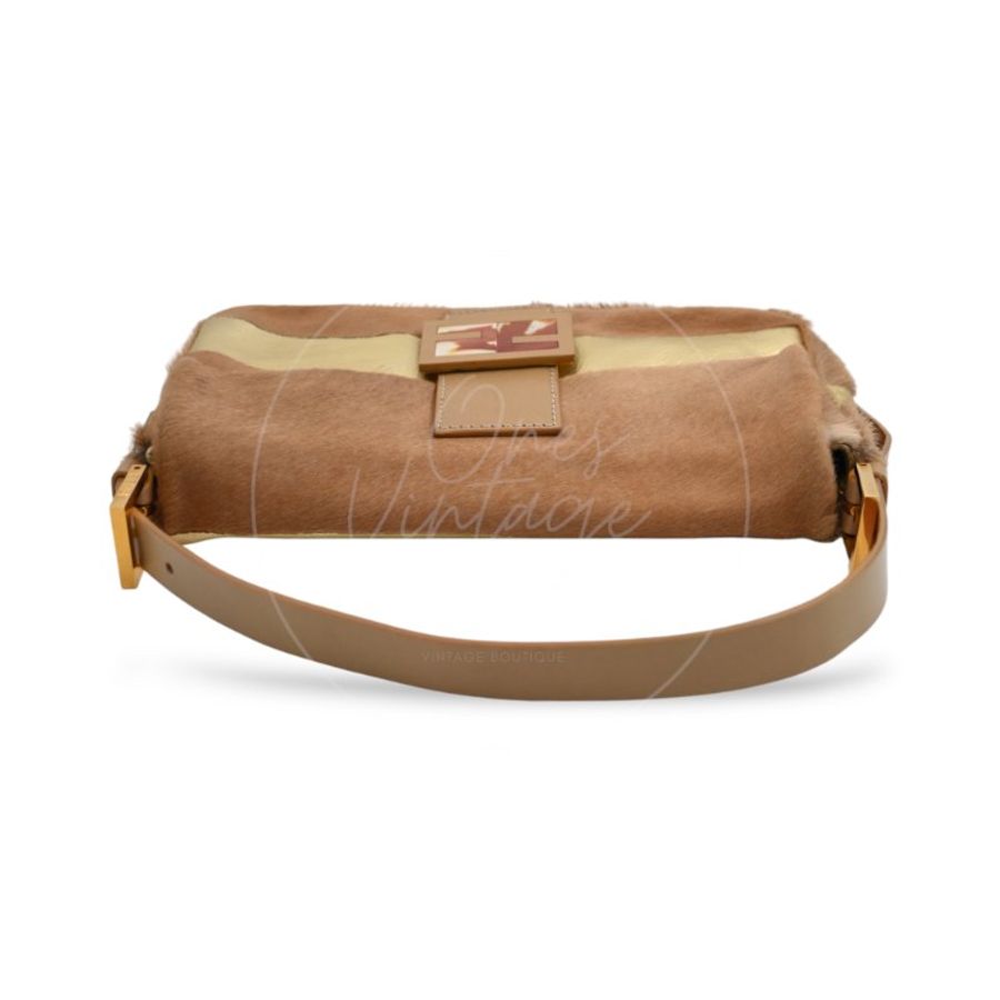 中古 芬迪 Fendi 棕金色小馬毛 Pony Hair Baguette 法棍肩背包-4