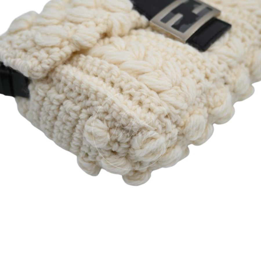 中古 芬迪 Fendi Mamma 法棍包 Baguette Knit Wool 針織羊毛手袋-42
