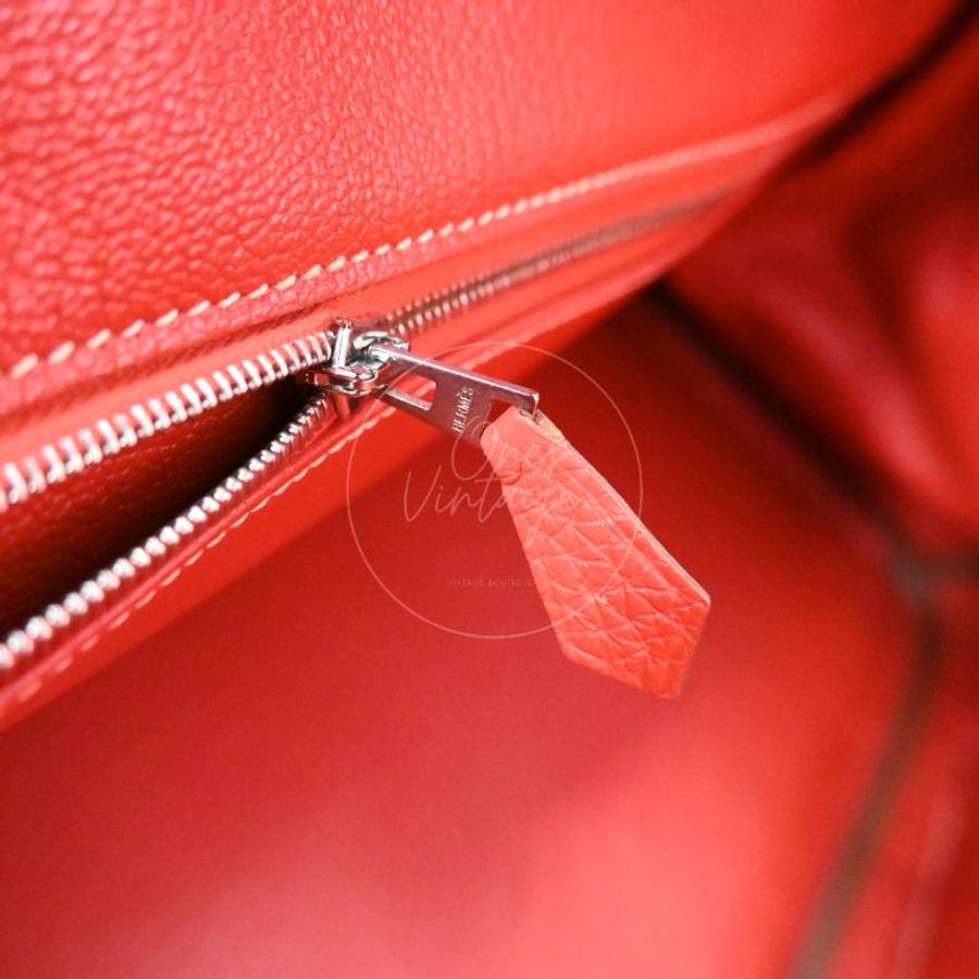 中古 愛馬仕 Hermes Birkin 42 Shoulder 銀色五金 Sanguine 紅色印記 Square O 手袋-28