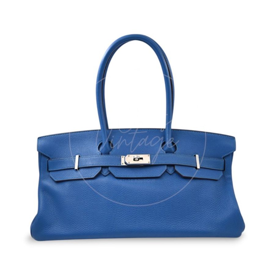 中古 愛馬仕 Hermes Birkin Shoulder 42 藍色 Togo 銀色五金 印記 Square O 手袋-1