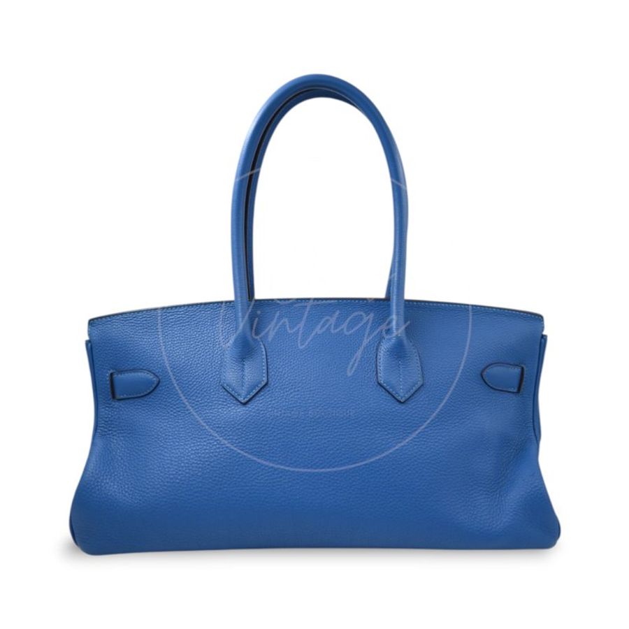 中古 愛馬仕 Hermes Birkin Shoulder 42 藍色 Togo 銀色五金 印記 Square O 手袋-3
