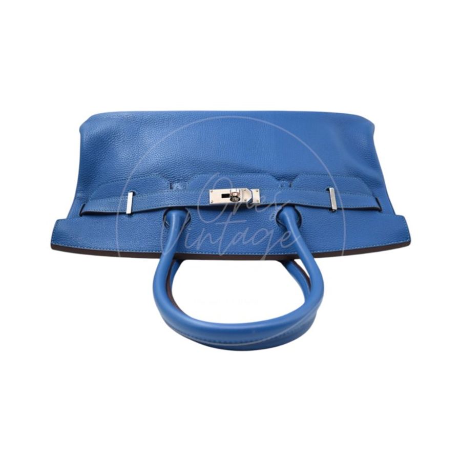 中古 愛馬仕 Hermes Birkin Shoulder 42 藍色 Togo 銀色五金 印記 Square O 手袋-6