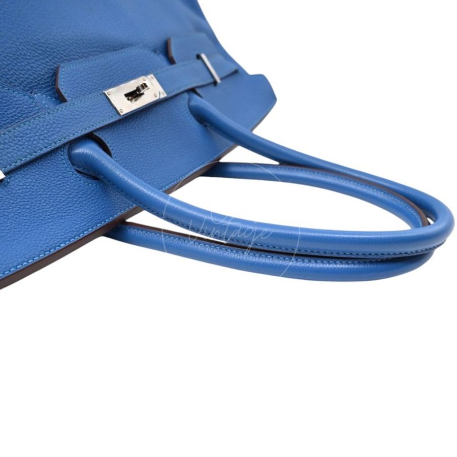 中古 愛馬仕 Hermes Birkin Shoulder 42 藍色 Togo 銀色五金 印記 Square O 手袋-13