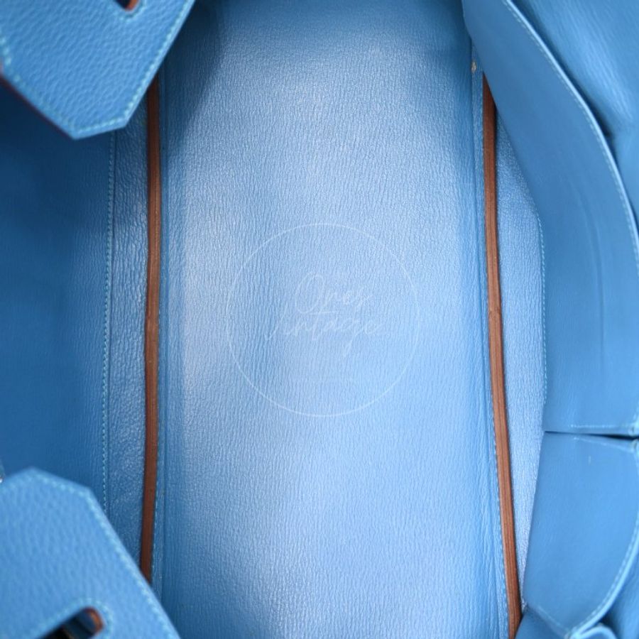 中古 愛馬仕 Hermes Birkin Shoulder 42 藍色 Togo 銀色五金 印記 Square O 手袋-26