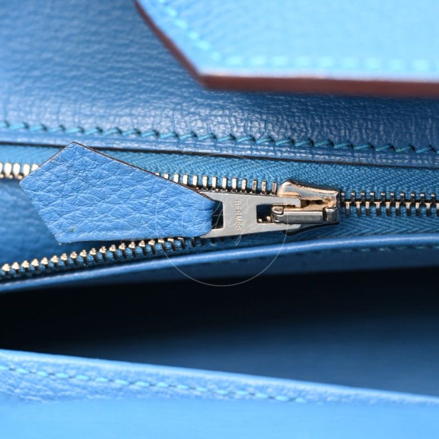 中古 愛馬仕 Hermes Birkin Shoulder 42 藍色 Togo 銀色五金 印記 Square O 手袋-47