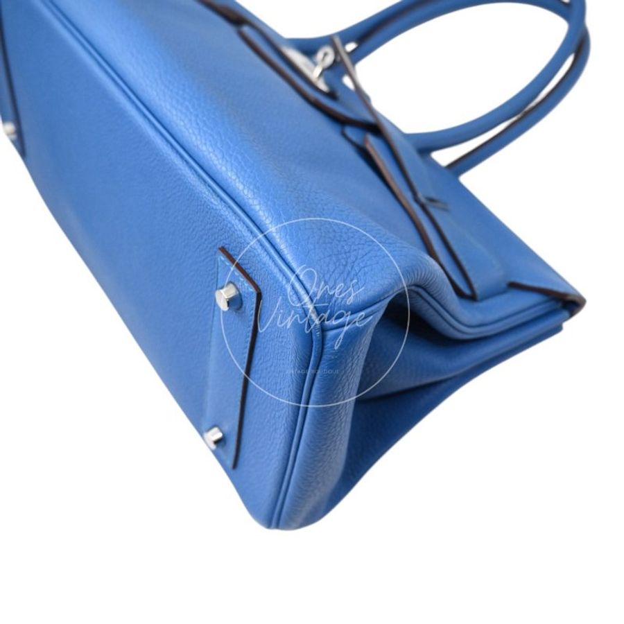 中古 愛馬仕 Hermes Birkin Shoulder 42 藍色 Togo 銀色五金 印記 Square O 手袋-55