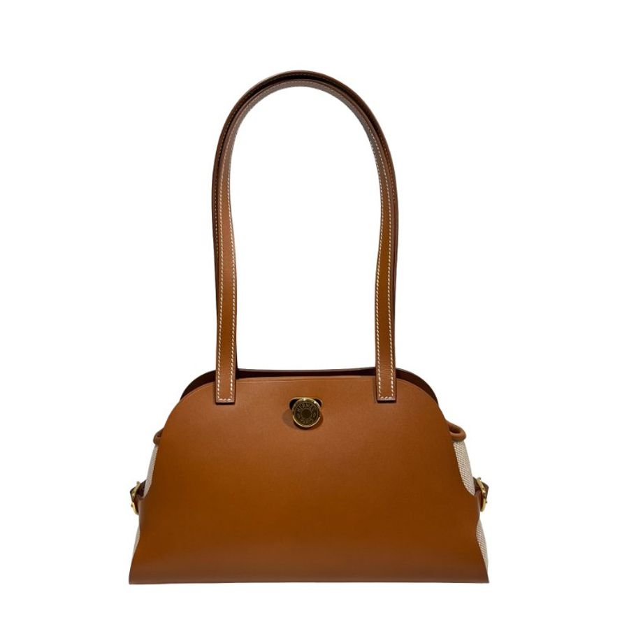 Hermès Swift leather Canvas SAC TABLIER SELLIER Shoulder Bag Brown GHW-1