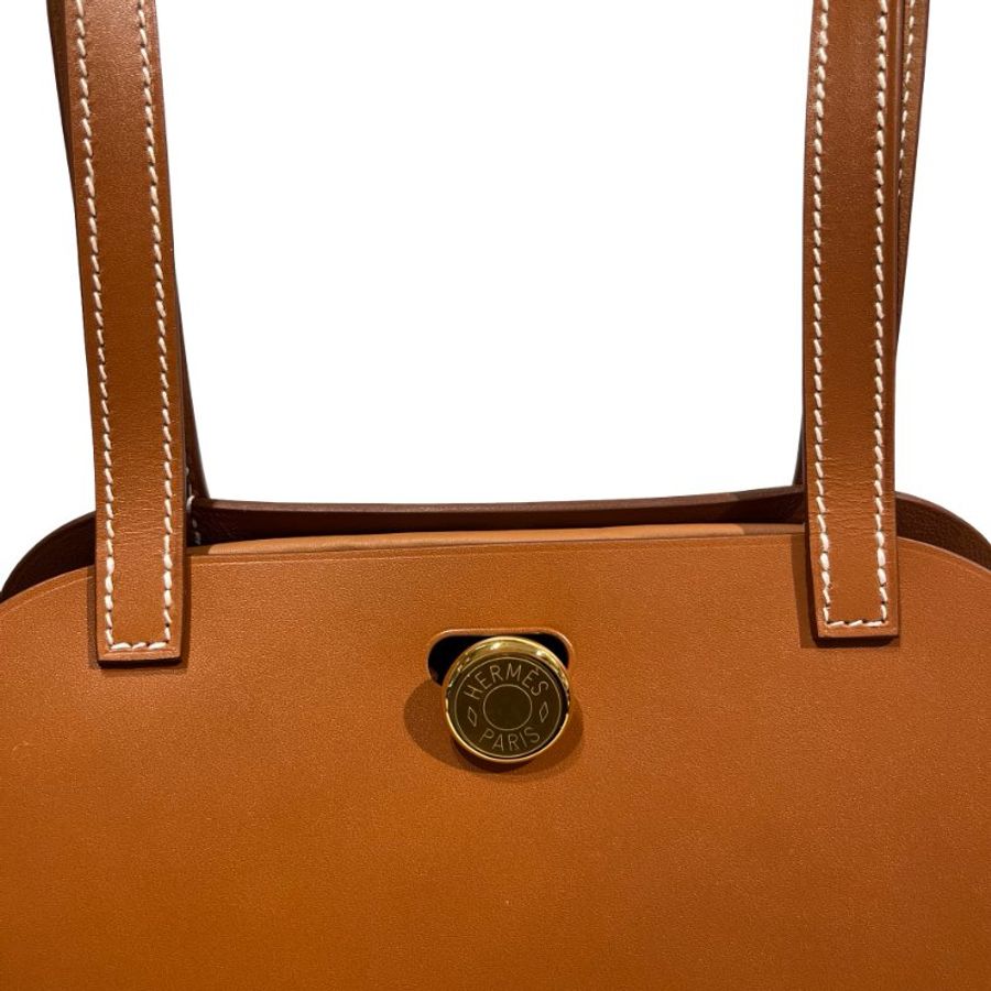 Hermès Swift leather Canvas SAC TABLIER SELLIER Shoulder Bag Brown GHW-9