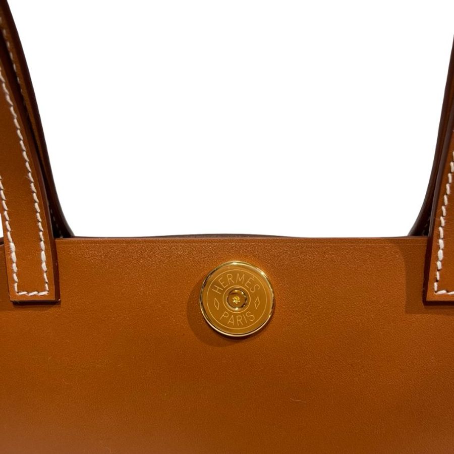 Hermès Swift leather Canvas SAC TABLIER SELLIER Shoulder Bag Brown GHW-10