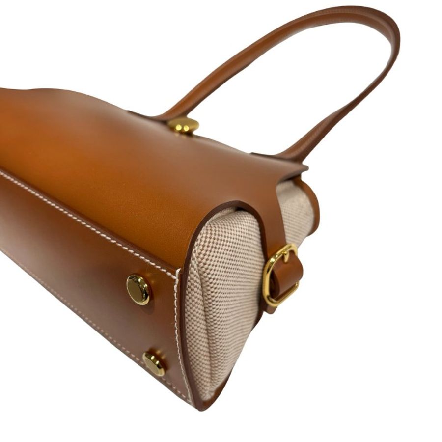 Hermès Swift leather Canvas SAC TABLIER SELLIER Shoulder Bag Brown GHW-14