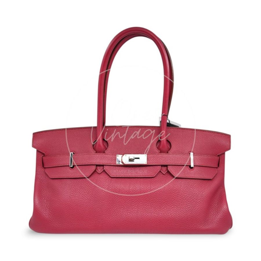 中古 愛馬仕 Hermès JPG Shoulder Birkin 42 銀色五金 Rubis 紅寶石色手袋-1