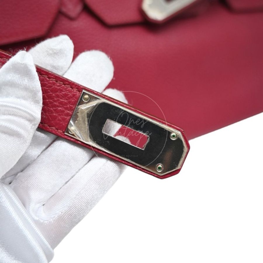 中古 愛馬仕 Hermès JPG Shoulder Birkin 42 銀色五金 Rubis 紅寶石色手袋-24