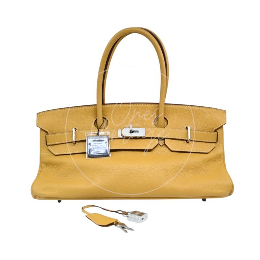 中古 愛馬仕 Hermès JPG Shoulder Birkin 42 2C Curry 咖哩色 銀色五金 印記 Square L 手袋-1