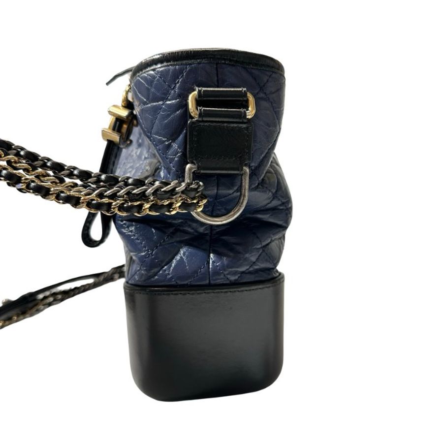 CHANEL Lambskin Leather Gabrielle Cross Body Bag Navy GHW-4