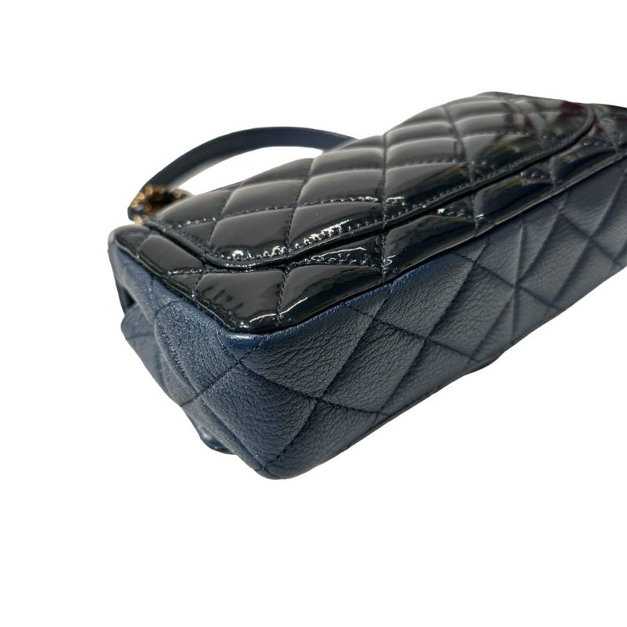 CHANEL Patent Leather MINI FLAP 20 CM Chain Shoulder Bag Navy Blue GHW-12