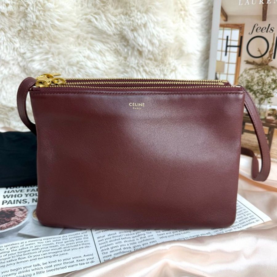 Celine TRIO光滑羊皮革手袋 羊皮拼牛皮-0
