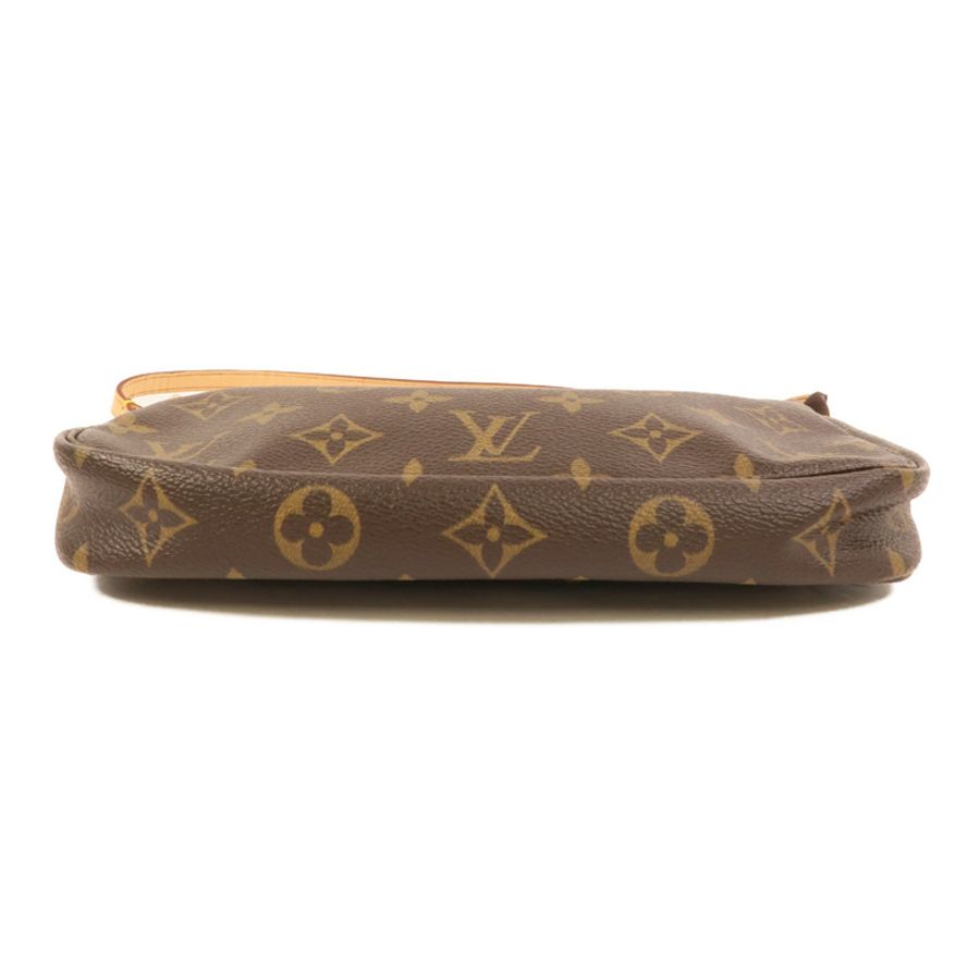 LOUIS VUITTON Monogram Pochette Accessoires金扣手挽袋棕色-3