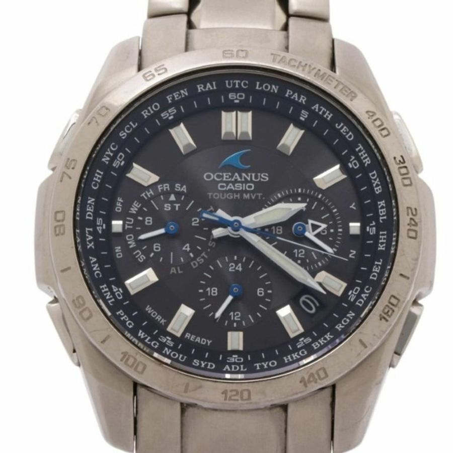 卡西歐 Oceanus OCW-T600-1AJF 黑色銀色鈦金屬男士模擬腕錶-0