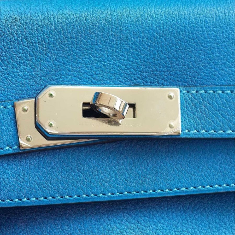 Hermes kelly28愛馬仕T7水妖藍 銀扣-7