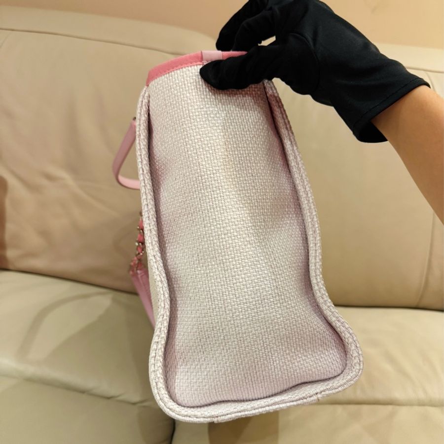 Chanel 香奈兒 粉色沙灘包/托特包/小號/保卡款/全新閒置美品-5