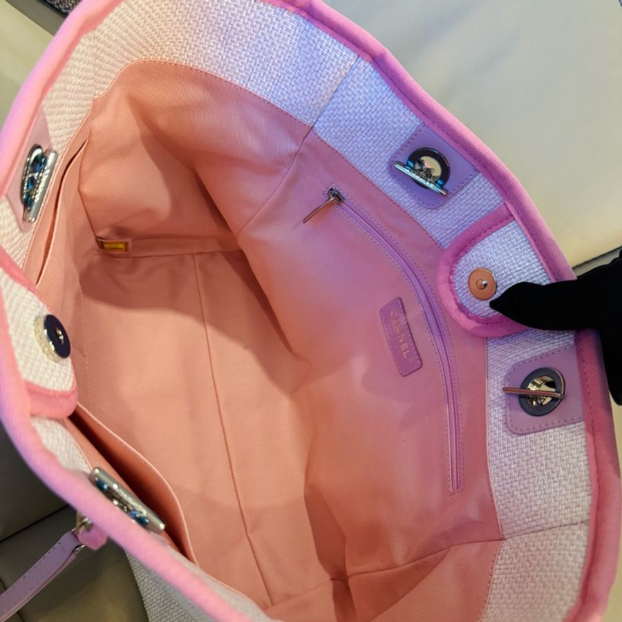 Chanel 香奈兒 粉色沙灘包/托特包/小號/保卡款/全新閒置美品-7