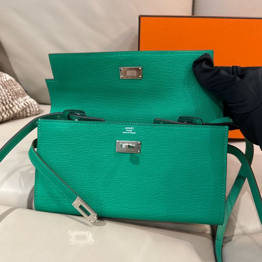Hermes 愛馬仕 Kelly 長夾/WOC/薄荷綠銀釦/98新美品-5
