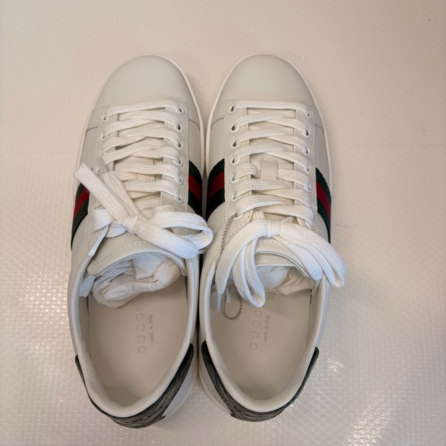 古馳/Gucci Ace系列小白鞋 紅綠條紋+鰐魚皮尾標-4