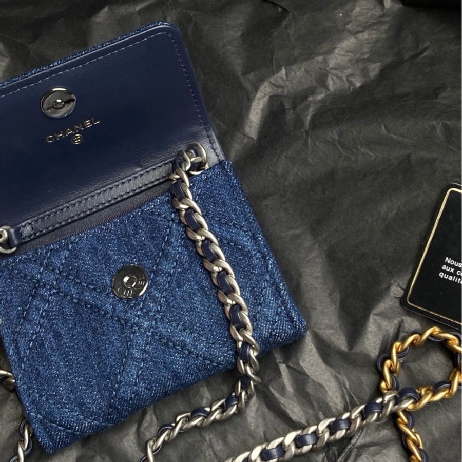 Chanel 19bag牛仔卡包 零錢包 31開 有卡-2
