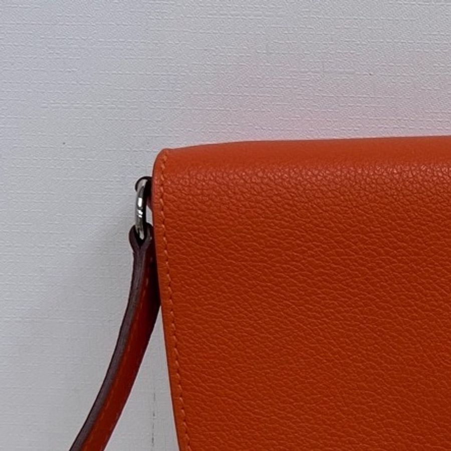 愛馬仕Hermes Convoyeur mini火焰橘Evercolor皮 銀扣 絕版馬鞍小包包-2