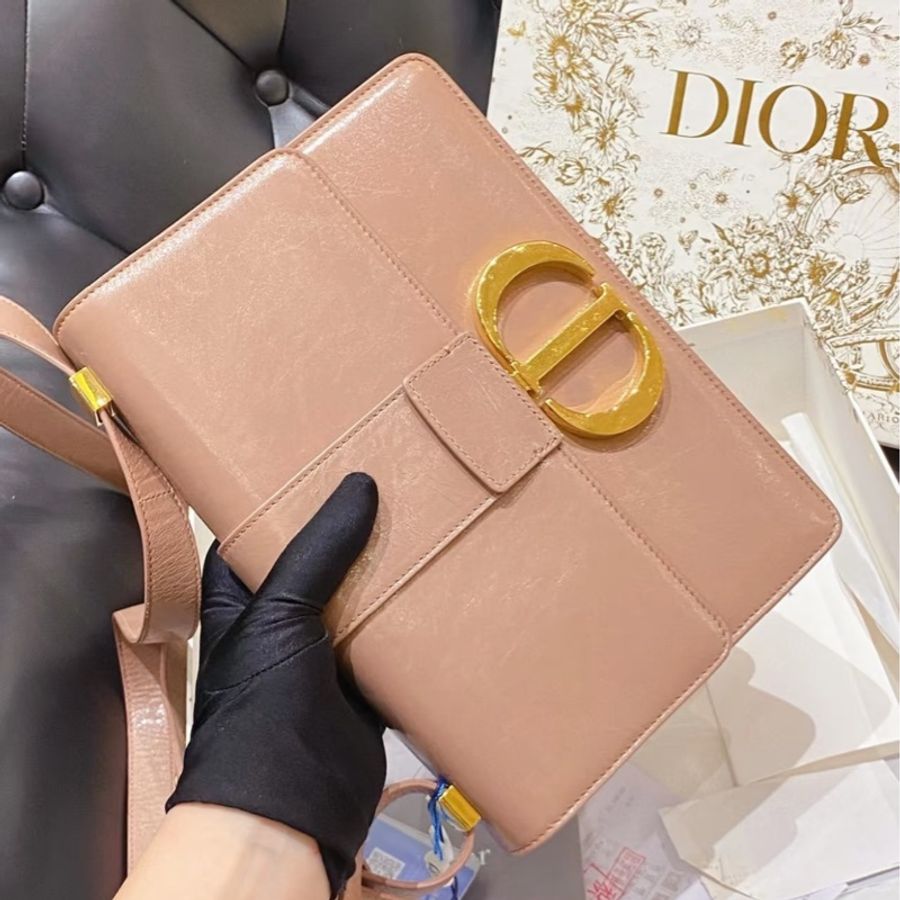 Dior • 經典蒙田Montaigne 30 裸粉色油臘牛皮金釦 附保卡-1
