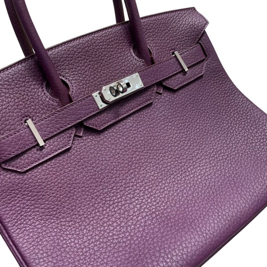 HERMES 愛馬仕 BIRKIN 30 柏金包 紫色 銀釦-10
