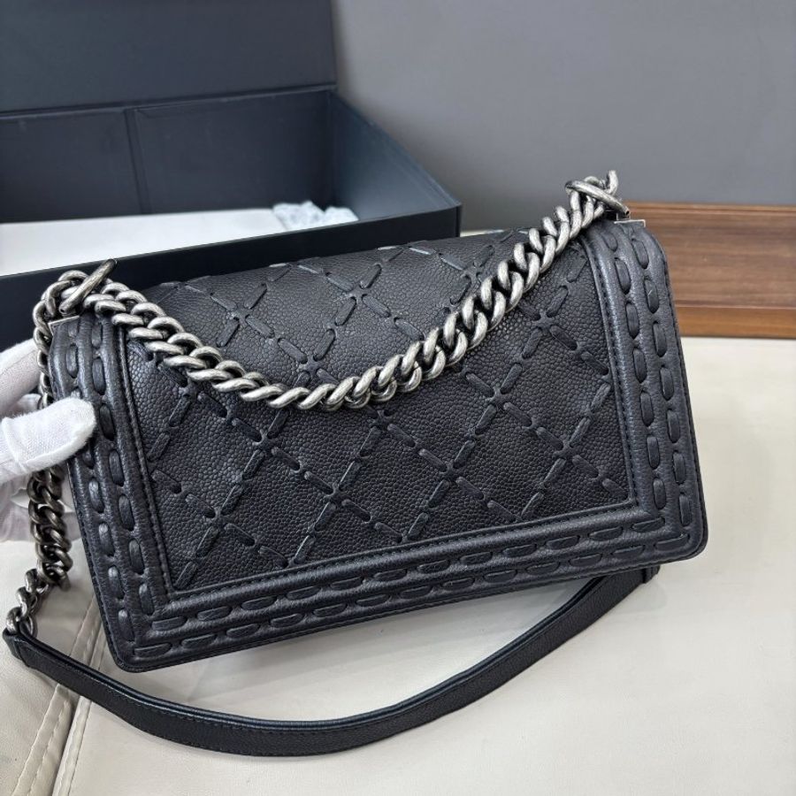 香奈兒/Chanel 黑金荔枝紋牛皮leboy中号-1