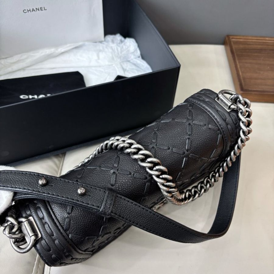 香奈兒/Chanel 黑金荔枝紋牛皮leboy中号-4