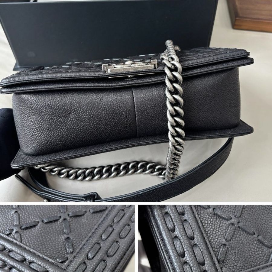 香奈兒/Chanel 黑金荔枝紋牛皮leboy中号-7