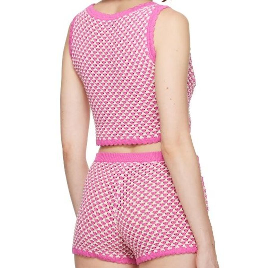 42號 ::Versace:: Crochet Knit Top 凡賽斯 粉白色鉤織針織背心 短褲 套裝-2