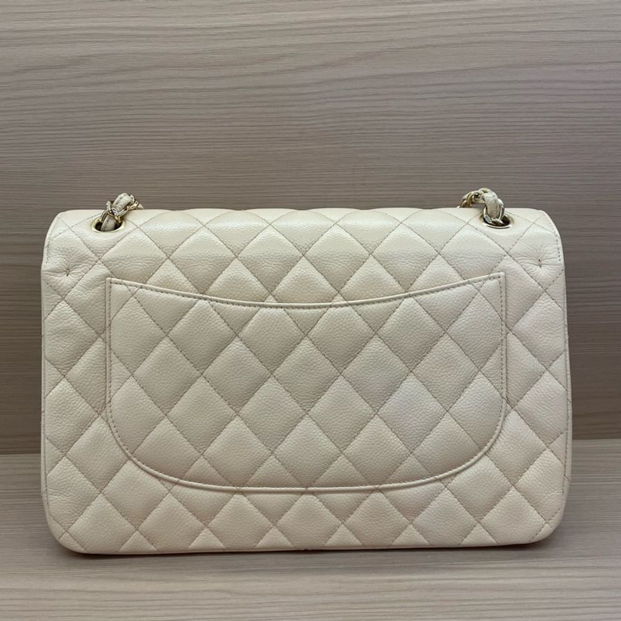 Chanel 香奈兒cf 米色荔枝牛皮鏈條包 大號 21開 尺寸底長30*高19*寬9* 無附件-1