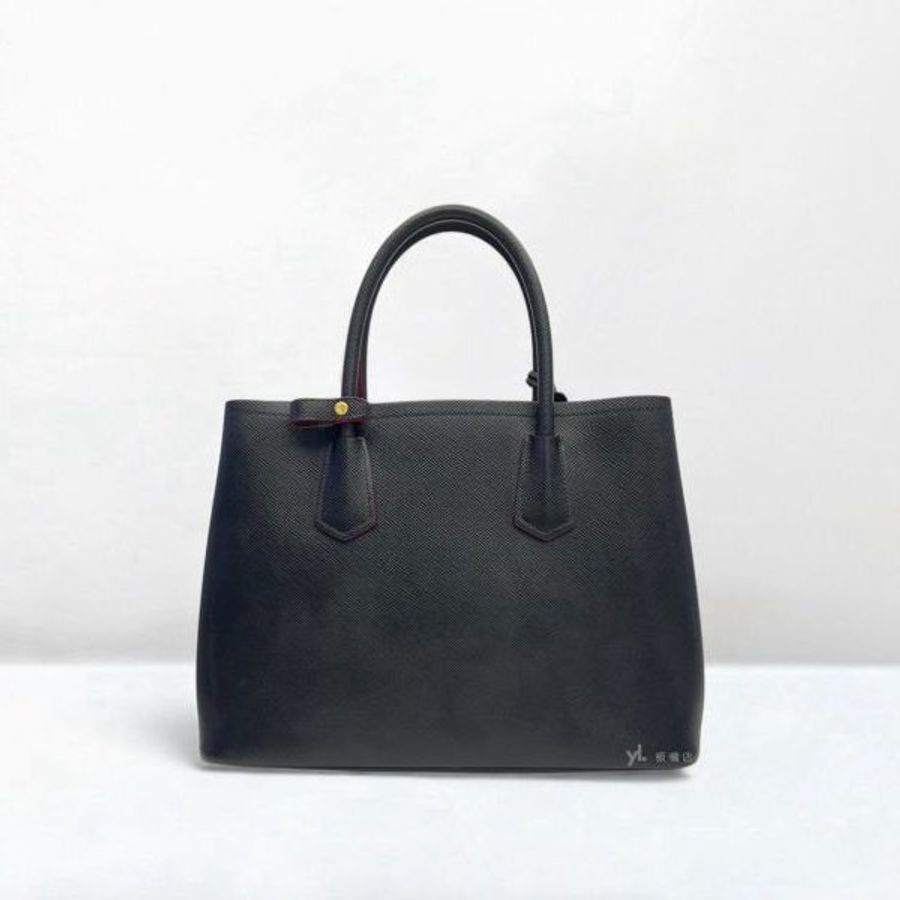 S5164-Prada Saffiano黑牛皮雙層內裡紅色中號托特包-3